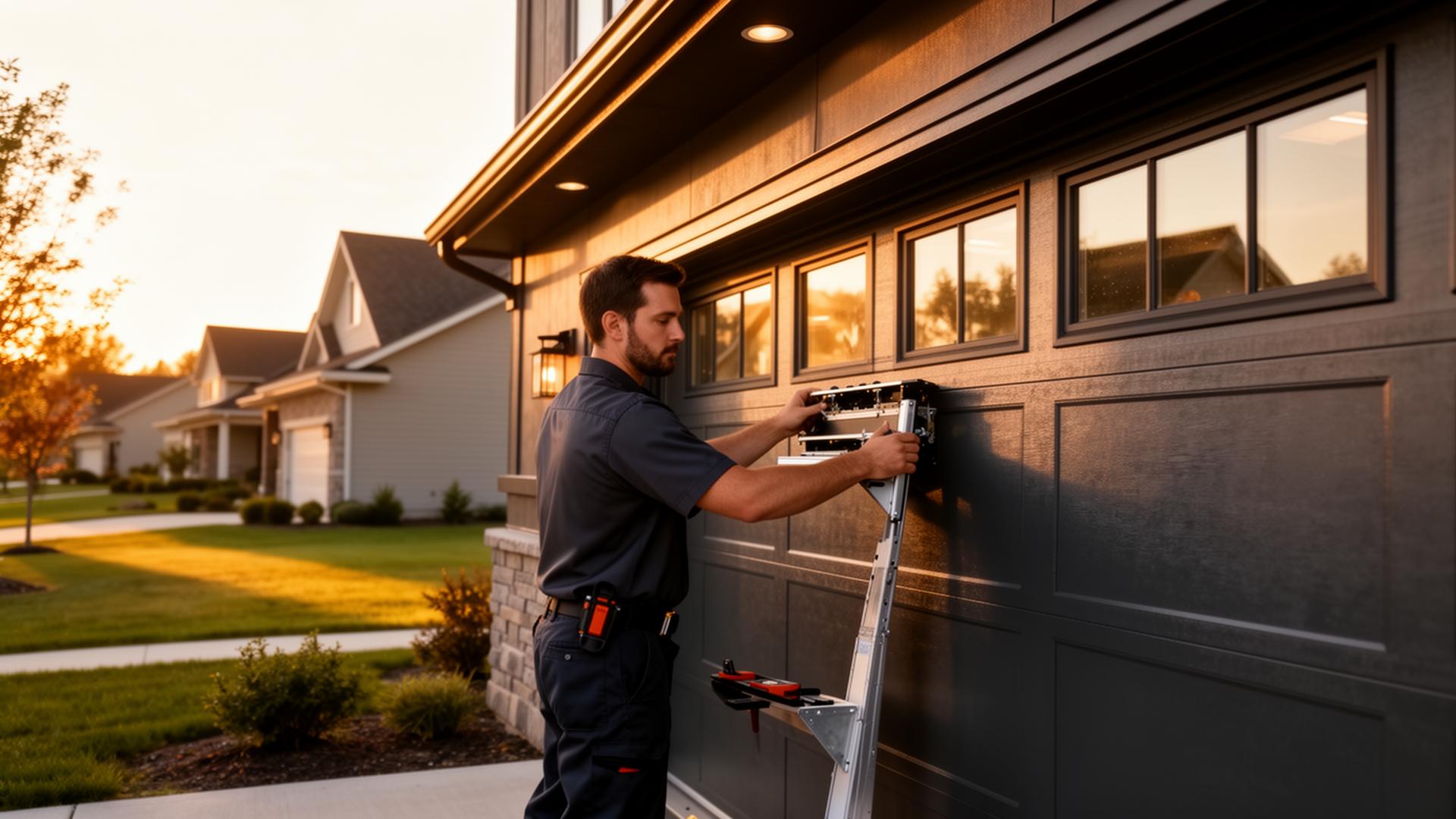 Twin Cities Garage Door Pros technician installing a residential garage door opener